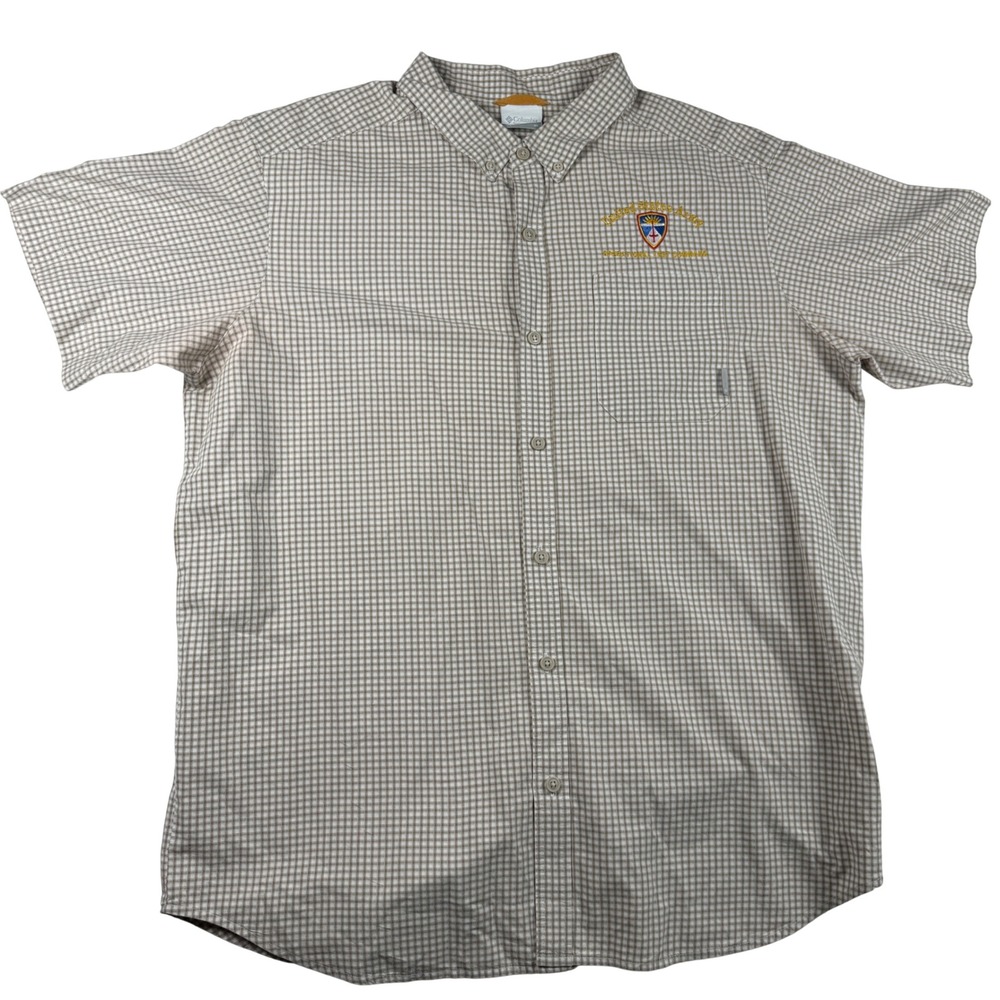 Columbia US Army Operational Command Shirt XL Tan Gingham Button Down AM913